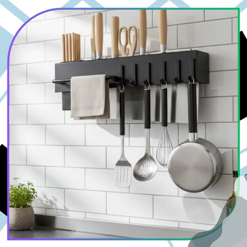 Czarny uchwyt kuchenny na noże i akcesoria ścienny organizer 40 cm8.webp