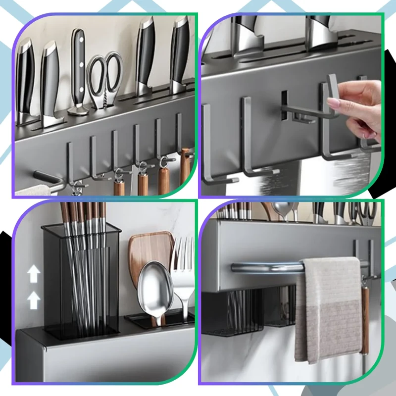 Uchwyt kuchenny na noże i akcesoria ścienny organizer 40 cm szary8.webp