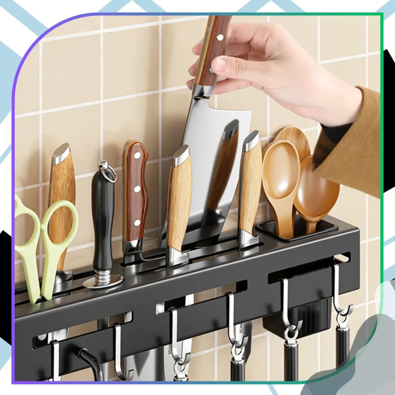 Uchwyt kuchenny na noże i akcesoria ścienny organizer 30 cm czarny5.webp