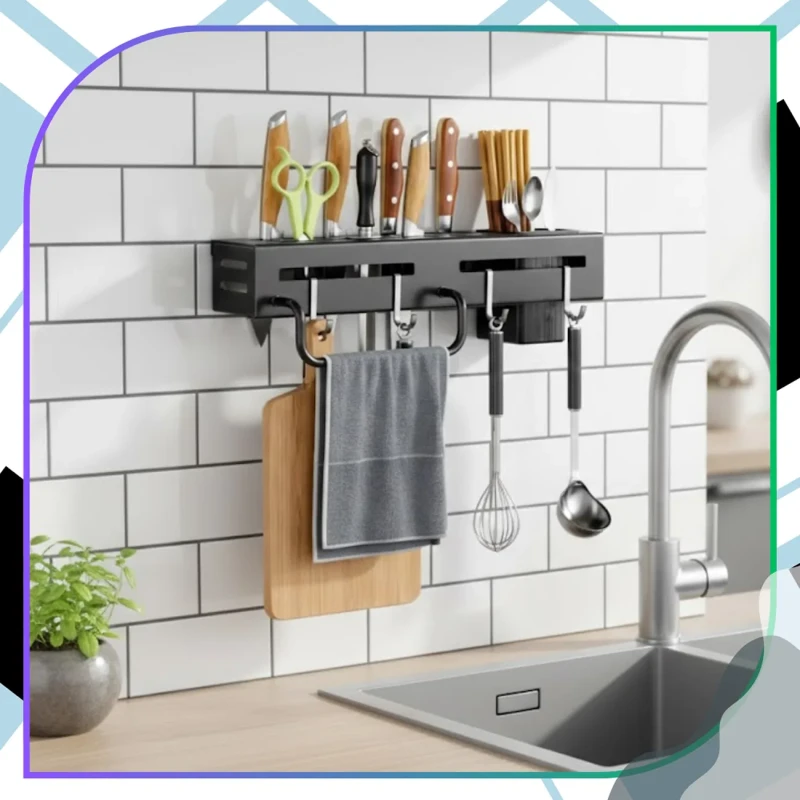 Uchwyt kuchenny na noże i akcesoria ścienny organizer 30 cm czarny7.webp