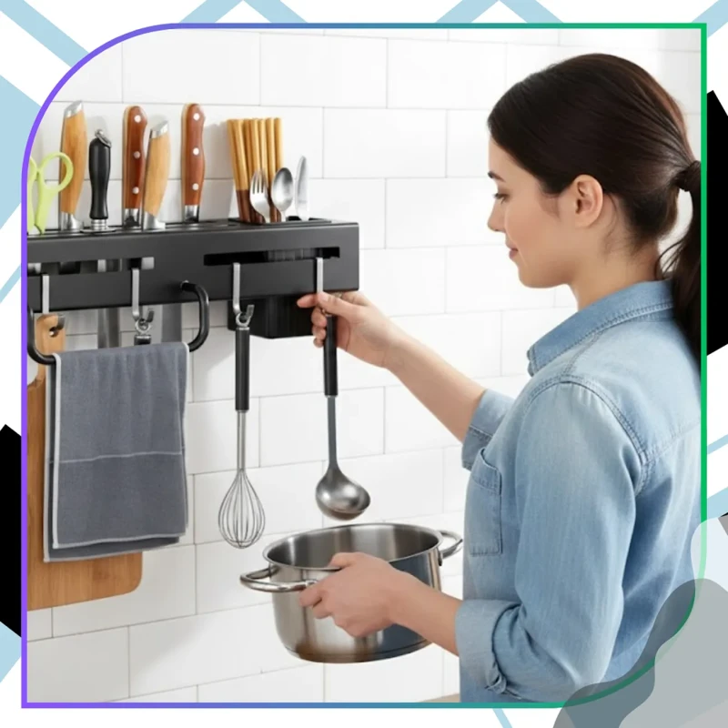 Uchwyt kuchenny na noże i akcesoria ścienny organizer 30 cm czarny10.webp
