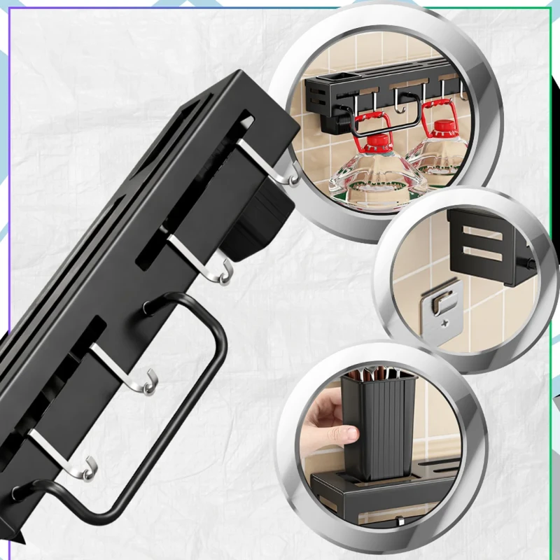 Uchwyt kuchenny na noże i akcesoria ścienny organizer 30 cm czarny4.webp