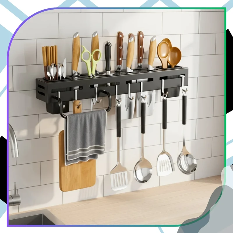 Organizer uchwyt kuchenny na noże i akcesoria ścienny 40 cm czarny7.webp