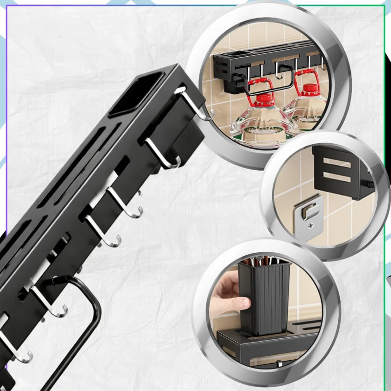 Organizer uchwyt kuchenny na noże i akcesoria ścienny 40 cm czarny4.webp