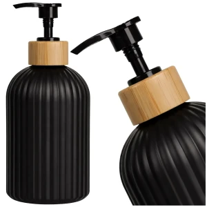  Butelka z pompką dozownik na mydło 500 ml czarny styl drewna łazienkowy