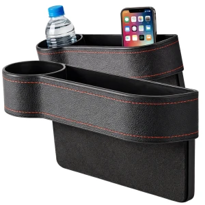 Czarny organizer samochodowy wypełniacz szczeliny fotela lewa strona 