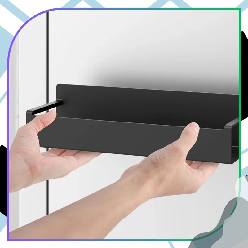 Magnetyczny organizer kuchenny na lodówkę zestaw 2 półek metal czarny8.webp