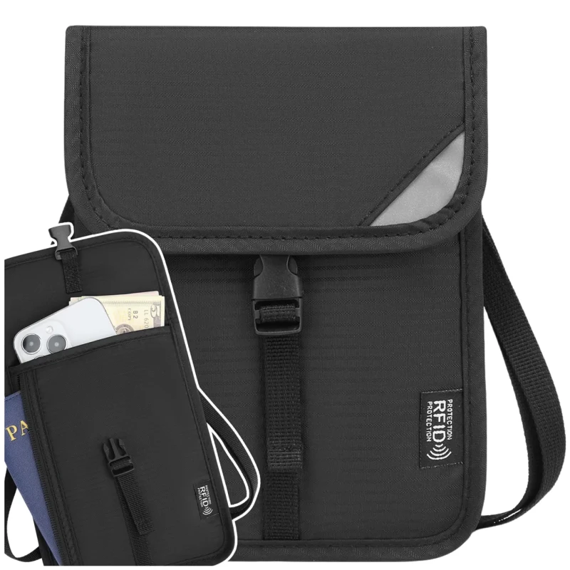 Saszetka na dokumenty podróżna RFID organizer na paszport czarna2.webp