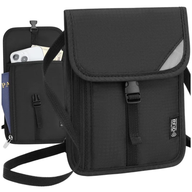 Saszetka na dokumenty podróżna RFID organizer na paszport czarna3.webp