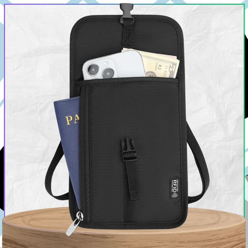 Saszetka na dokumenty podróżna RFID organizer na paszport czarna5.webp