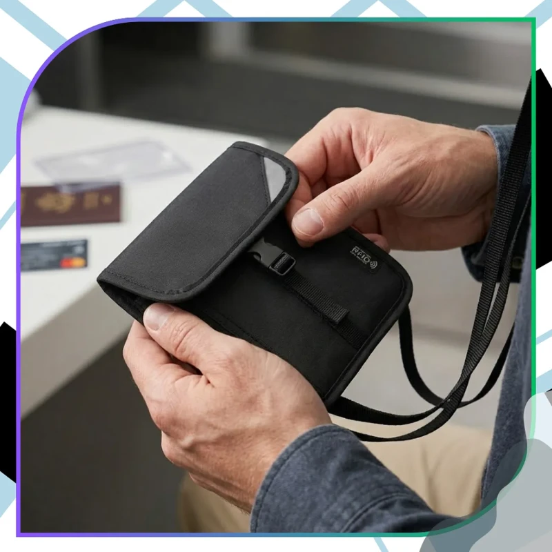 Saszetka na dokumenty podróżna RFID organizer na paszport czarna7.webp