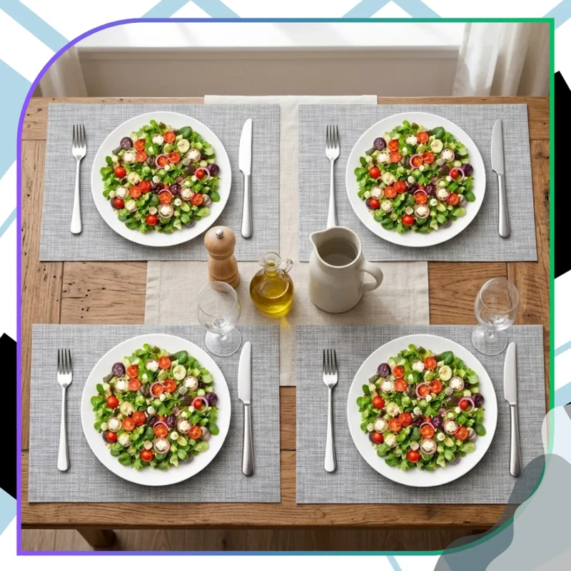 Szare podkładki na stół PVC mata stołowa tkana zestaw 4 sztuki 45x30 cm6.webp