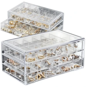 Transparentna szkatułka organizer na kosmetyki i biżuterię do przechowywania