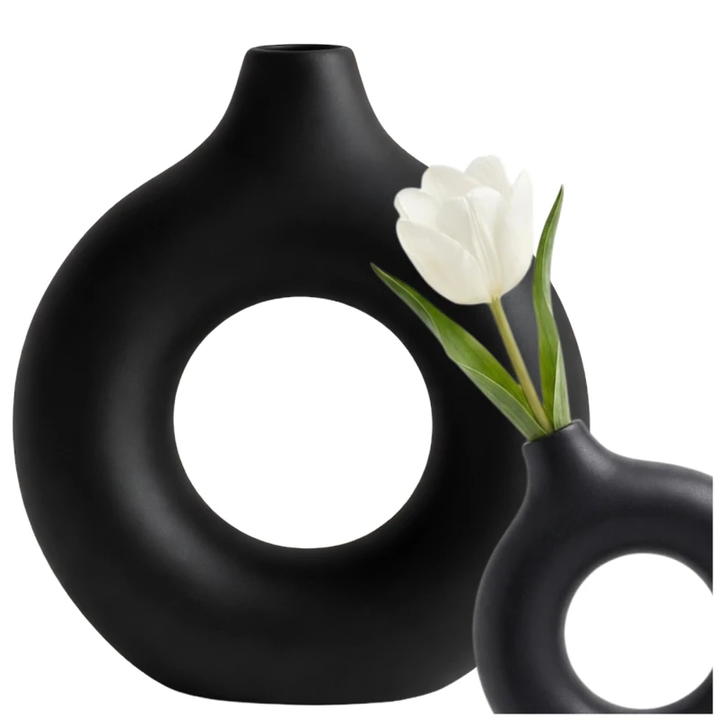 Designerski Wazon Ozdobny Czarny Nowoczesny Styl Minimalistyczny Elegancki2.webp