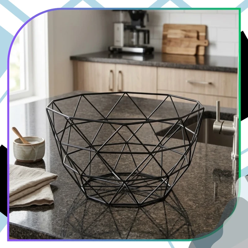 Geometryczny Kosz Na Owoce Czarny Metalowy Nowoczesny 27cm6.webp