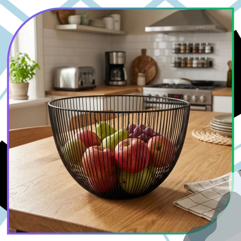 Nowoczesna Misa Na Owoce Metalowa Czarna Kosz Kuchenny 25cm7.webp