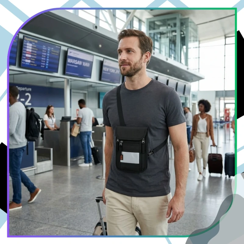 Torba Na Dokumenty RFID Na Szyję Organizer Podróżny Bezpieczny8.webp