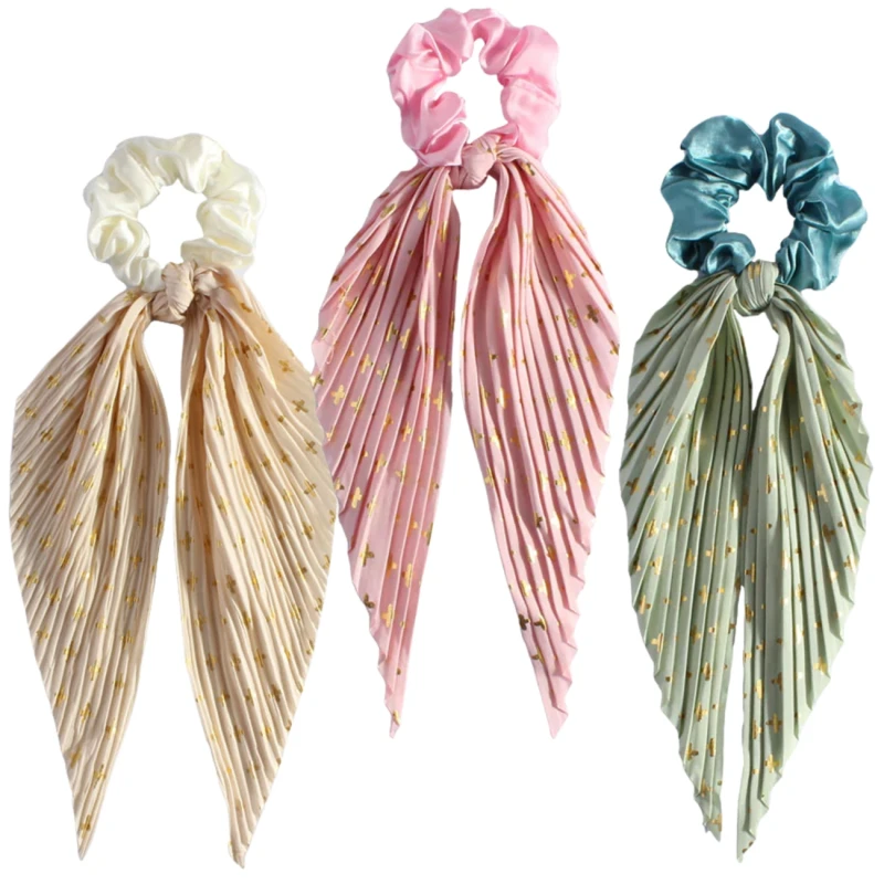 Zestaw gumek do włosów retro 3 szt scrunchie z apaszką eleganckie1.webp