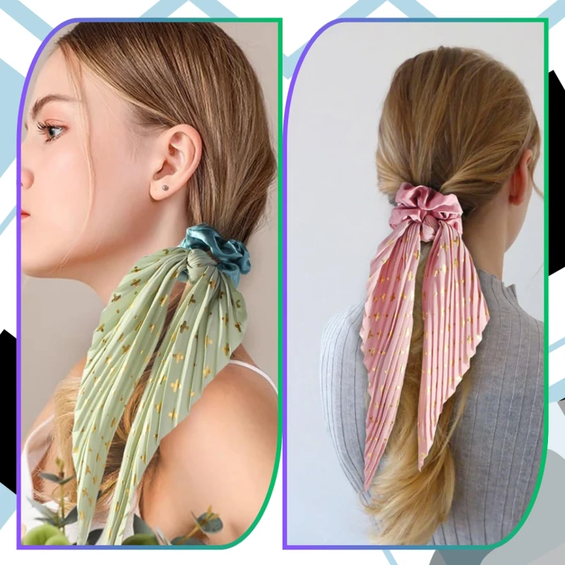 Zestaw gumek do włosów retro 3 szt scrunchie z apaszką eleganckie6.webp
