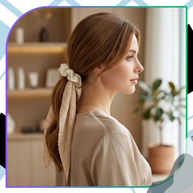 Zestaw gumek do włosów retro 3 szt scrunchie z apaszką eleganckie7.webp
