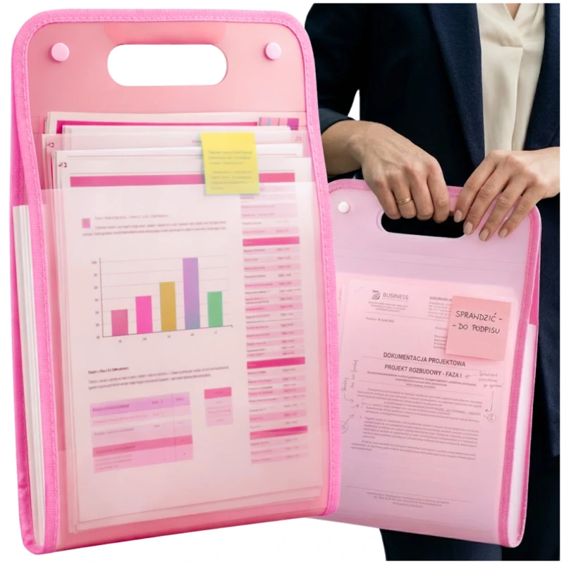 Teczka A4 organizer harmonijkowy 13 przegródek różowa torba 3.webp