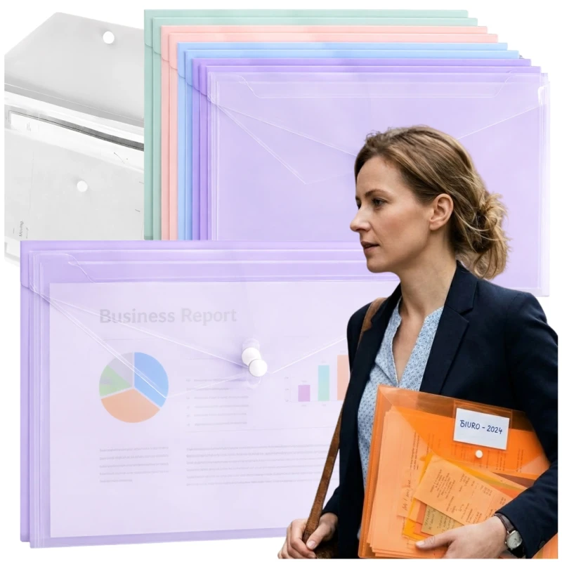 Koperty plastikowe A4 przezroczyste z kieszenią na etykiety 10 szt PVC2.webp