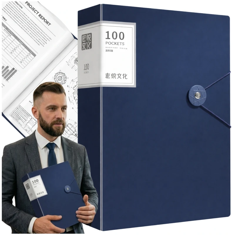 Segregator dokumentów A4 organizer 100 koszulek z gumką granatowy2.webp