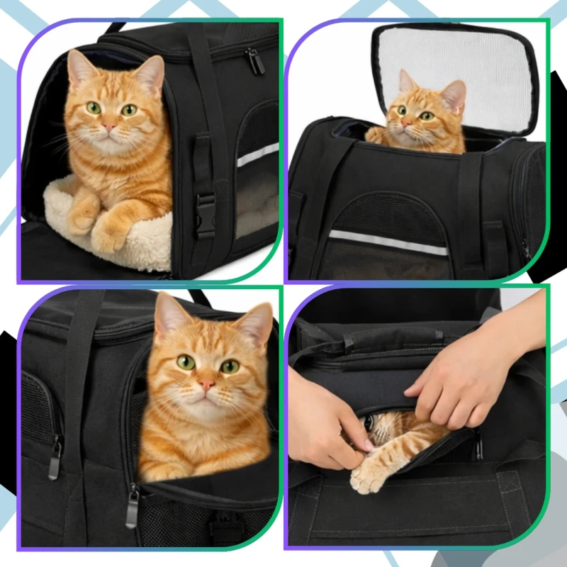 Torba transporter dla psa kota z siatką oddychająca zestaw z legowiskiem8.webp