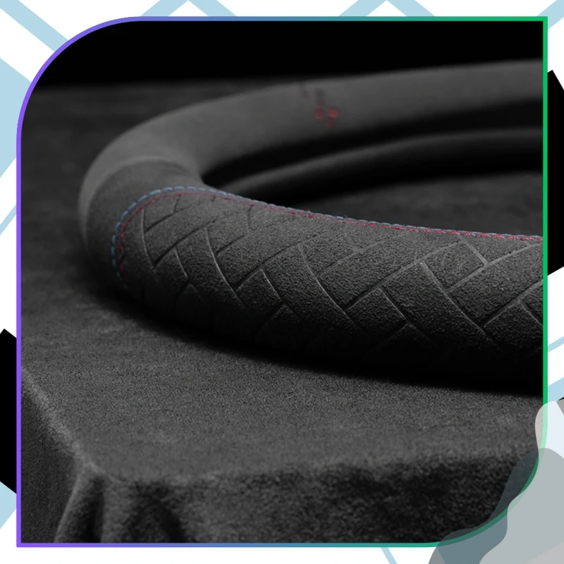 Sportowy pokrowiec na kierownicę samochodową antypoślizgowy elegancki zamsz13.webp
