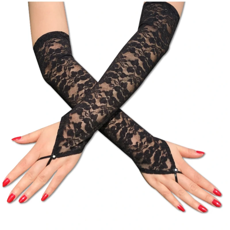 Rękawiczki Koronkowe Długie Czarne Bez Palców Ślubne Eleganckie 50 cm1.webp