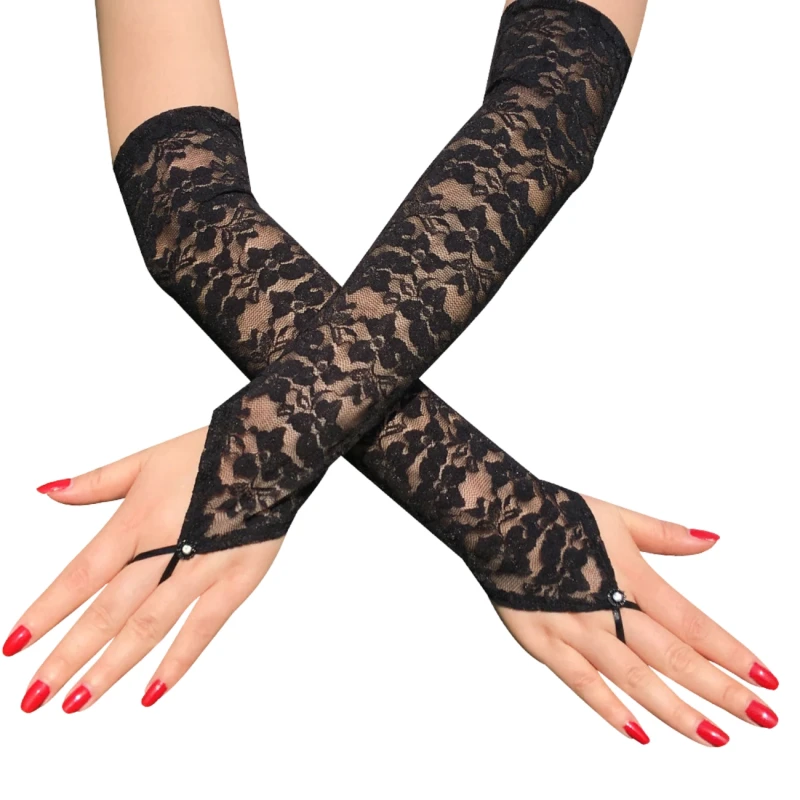 Rękawiczki Koronkowe Długie Czarne Bez Palców Ślubne Eleganckie 50 cm4.webp