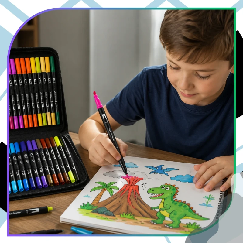 Pisaki Akwarelowe w Etui do Rysowania 48 Kolorów Dwustronne7.webp