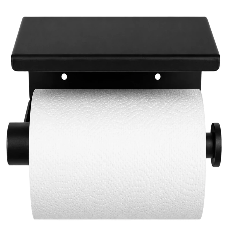 Uchwyt naścienny z półeczką czarny na papier toaletowy loft WC4.webp
