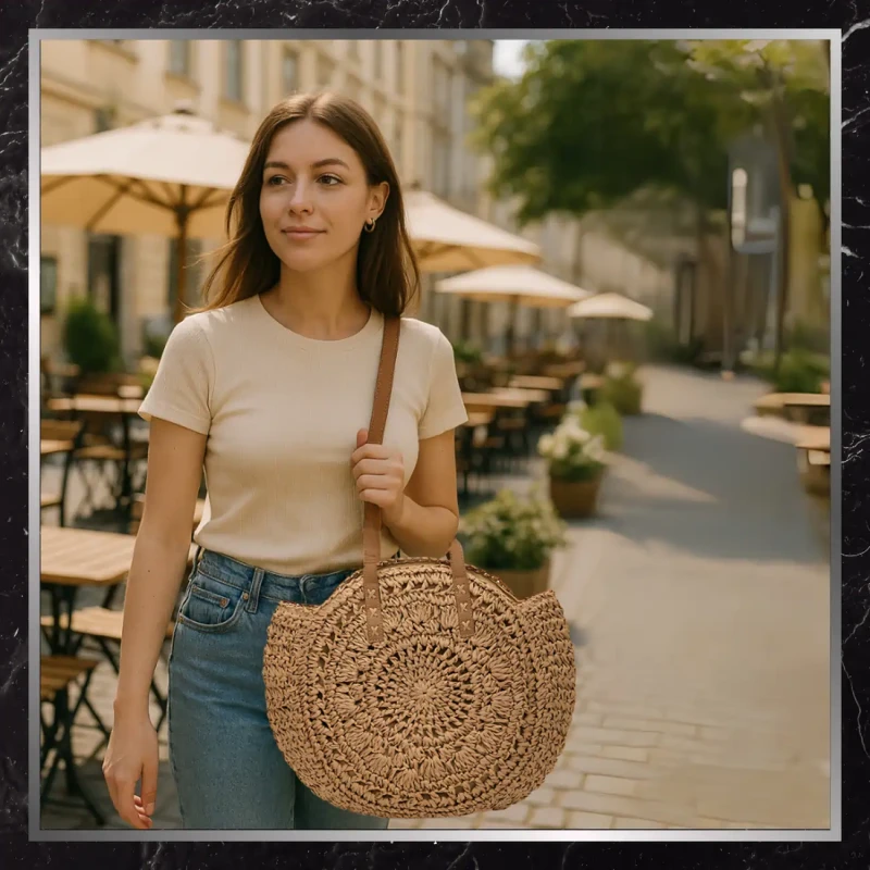 BAD&BAGS Okrągła Torebka koszyk słomiana klasyczna boho  7.webp