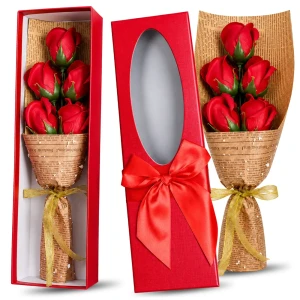 Róże mydlane Flower Box bukiet 5szt czerwonych kwiatów na prezent