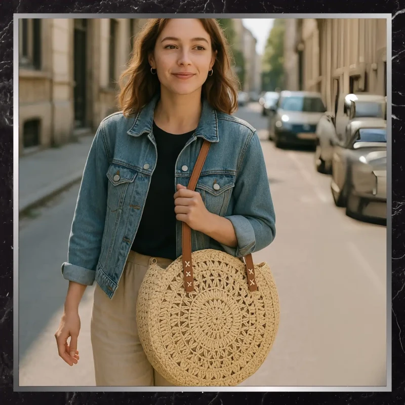 Torebka koszyk okrągła słomiana klasyczna boho  3.webp