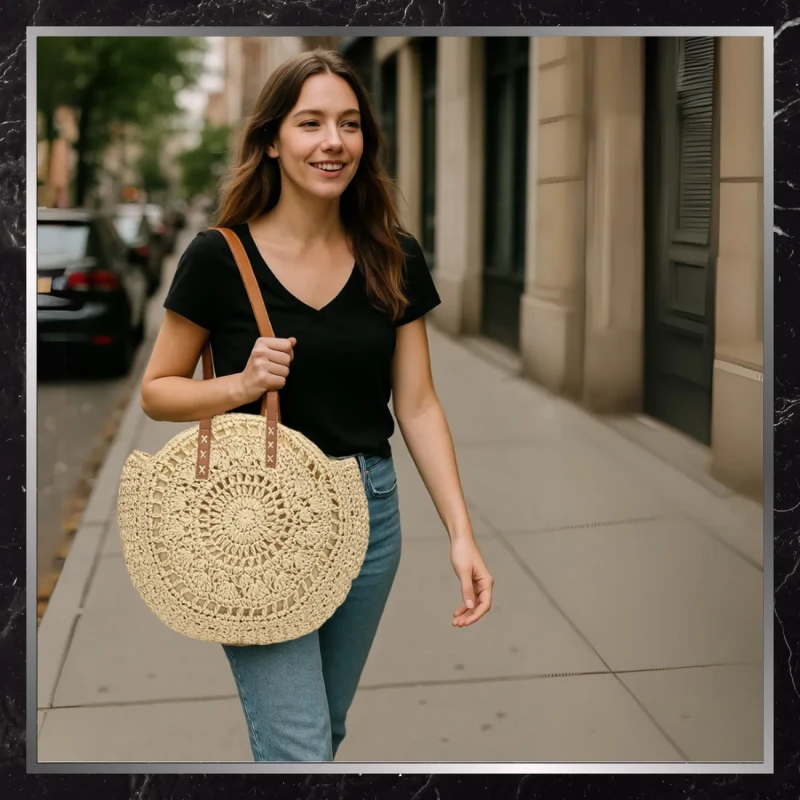 Torebka koszyk okrągła słomiana klasyczna boho  7.webp