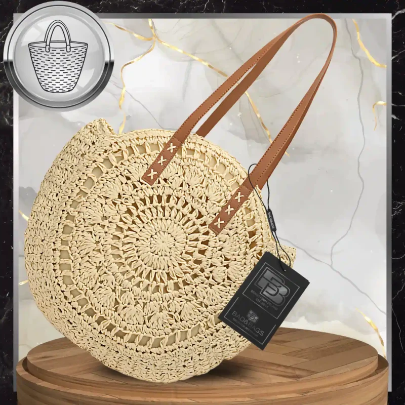 Torebka koszyk okrągła słomiana klasyczna boho  11.webp