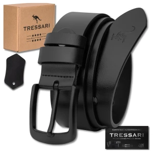TRESSARI męski pasek do spodni 125 cm 100% skóra naturalna skórzany czarny