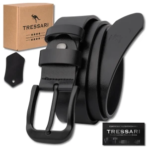 TRESSARI męski pasek do spodni 125 cm skórzany czarny 100% skóra naturalna
